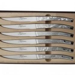 Coffret 6 couteaux table monobloc forgés Le Thiers par ROGER ORFEVRE 23cm Décor Natura tout inox