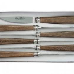 Coffret 6 couteaux table/steak ROGER ORFEVRE 22 cm, lame orfèvre forgée inox, manche chêne