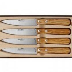Coffret 4 couteaux table ROGER ORFEVRE 20,5 cm lame microdentée inox, manche olivier