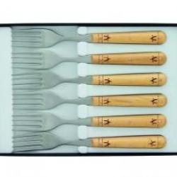 Coffret 6 fourchettes table NONTRON, acier inox T12, 20 cm, manche rond en buis pyrogravé.