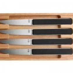 Coffret 4 couteaux steak TB HECTOR 22,5 cm, lame lisse pleine soie acier inox mat, manche POM noir