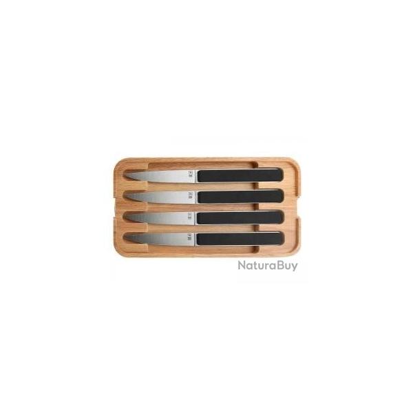 Coffret 4 couteaux steak TB HECTOR 22,5 cm, lame lisse pleine soie acier inox mat, manche POM noir