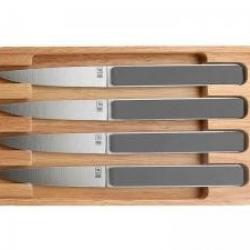 Coffret 4 couteaux steak TB HECTOR 22,5 cm, lame lisse pleine soie acier inox mat manche POM ardoise