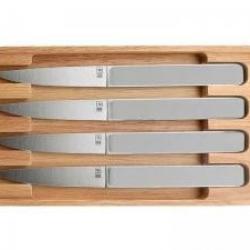 Coffret 4 couteaux steak TB HECTOR 22,5 cm, lame lisse pleine soie acier inox mat manche POM gris