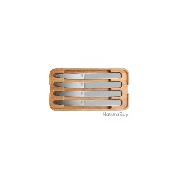 Coffret 4 couteaux steak TB HECTOR 22,5 cm, lame lisse pleine soie acier inox mat manche POM gris