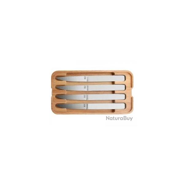Coffret 4 couteaux steak TB HECTOR 22,5 cm, lame lisse pleine soie acier inox mat manche POM blanc