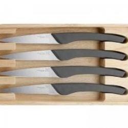Coffret 4 couteaux steak TB AUGUSTE 22,5cm lame dentée pleine soie acier inox mat manche ABS ardoise