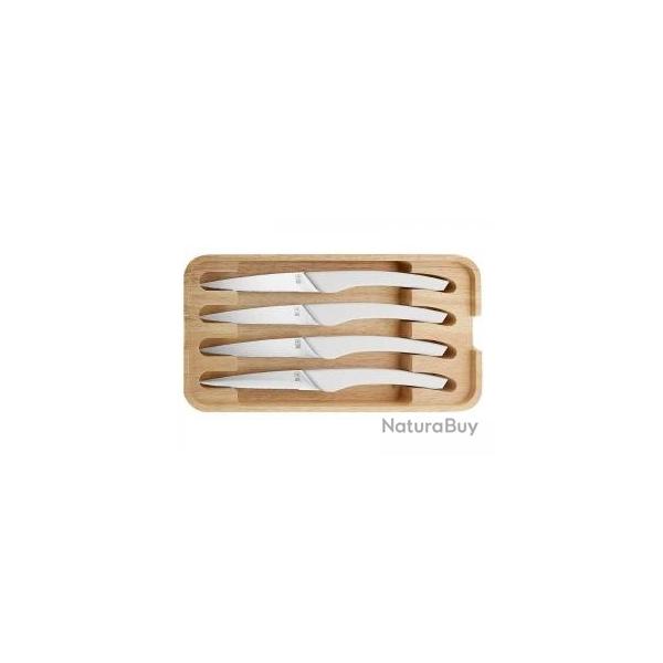 Coffret 4 couteaux steak TB AUGUSTE 22,5cm lame dente pleine soie acier inox mat manche ABS