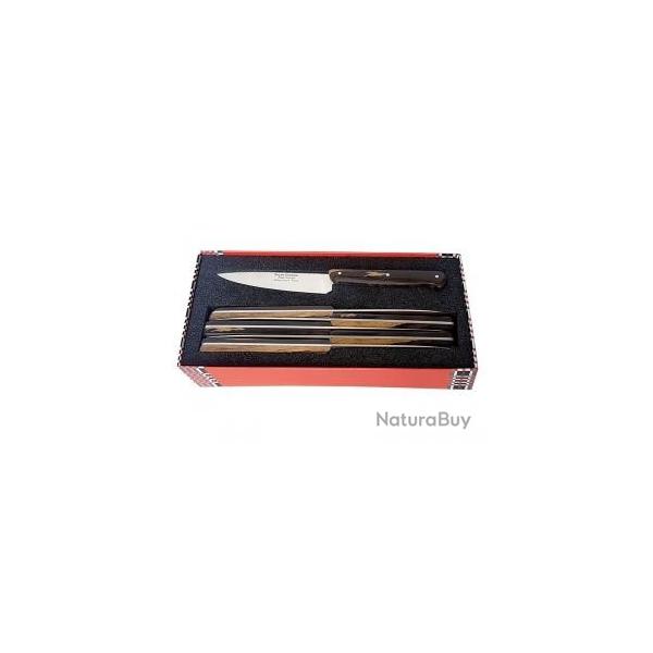 Coffret 6 couteaux office GOYON-CHAZEAU Le P'tit Tradi 20 cm acier 14C28N Manche grenadille