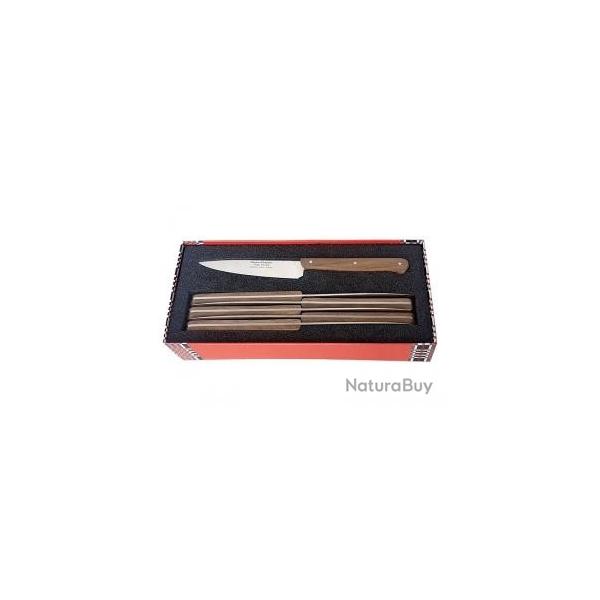 Coffret 6 couteaux office GOYON-CHAZEAU Le P'tit Tradi 20 cm acier 14C28N Manche noyer