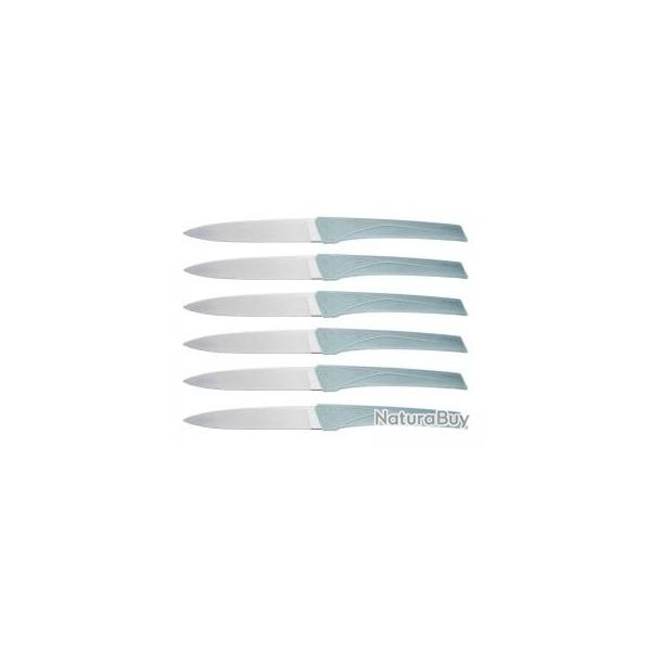 Bote de 6 couteaux de table Florinox KIANA 23 cm lame acier X35Cr16N manche vert sauge