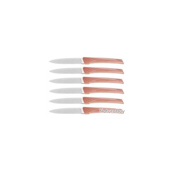 Bote de 6 couteaux de table Florinox KIANA 23 cm lame acier X35Cr16N manche rouge terracotta