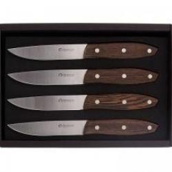 Coffret 4 couteaux steak Maserin « STAKNI », 22 cm, lame lisse acier inox 1.4116, manche wengé.