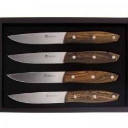 Coffret 4 couteaux steak Maserin « STAKNI », 22 cm, lame lisse acier inox 1.4116, manche bois bocote