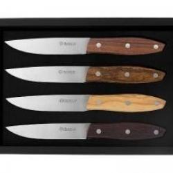 Coffret 4 couteaux steak Maserin « STAKNI », 22 cm, lame lisse acier inox 1.4116, manche assortis