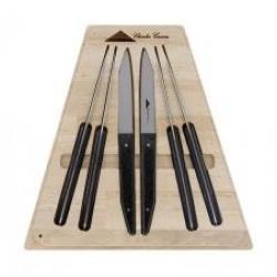 Coffret 6 couteaux de table Charles Canon, 23 cm , lame acier 12C27 mat, manche charbon poli.