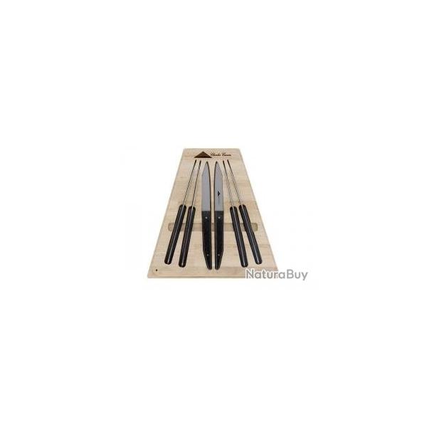 Coffret 6 couteaux de table Charles Canon, 23 cm , lame acier 12C27 mat, manche charbon poli.
