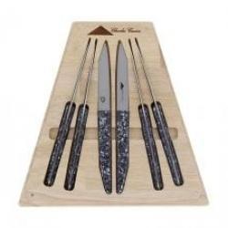 Coffret 6 couteaux de table Charles Canon, 23 cm , lame acier 12C27 mat, manche coquille de moules