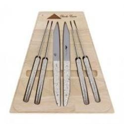 Coffret 6 couteaux de table Charles Canon, 23 cm , lame acier 12C27 mat, manche coquille d'huîtres