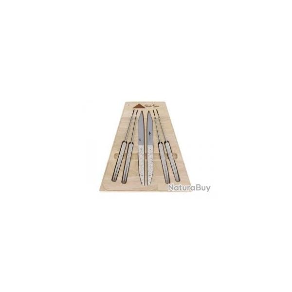Coffret 6 couteaux de table Charles Canon, 23 cm , lame acier 12C27 mat, manche coquille d'hutres