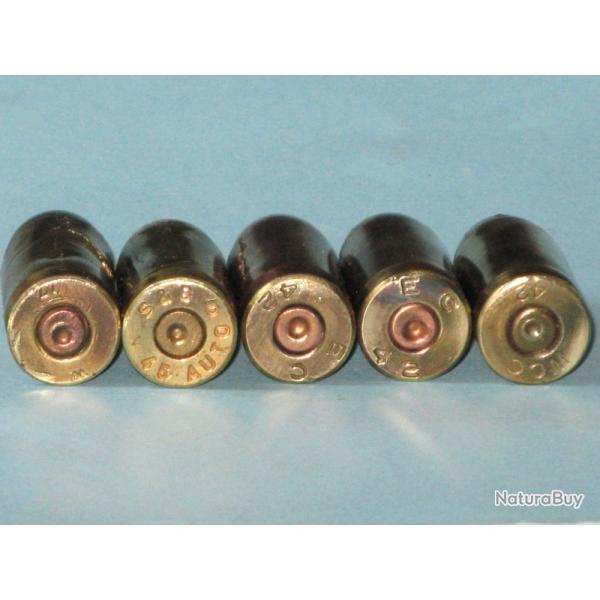 2me GM, Indochine : Lot de cinq cartouches dmilitarises de .45 ACP / Colt 45 (11,43 mm).