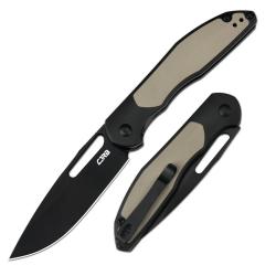 Couteau CJRB Droma Lame Acier AR-RPM9 Manche Alu Noir/G10 Desert Tan KIVT Linerlock J1963BDE