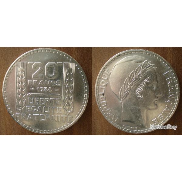 France 20 Francs 1934 Turin Piece Argent Franc