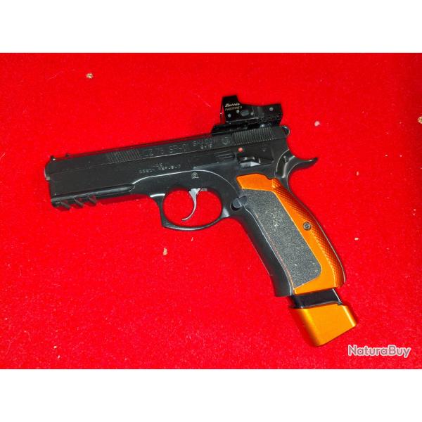 CZ 75 SP-01 CAL.9X19 EN TRES BON ETAT + POINT ROUGE BURRIS FAST FIRE 3 + ACCESSOIRES