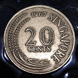 singapore piece de 20 cents de 1967  (espadon) ttb