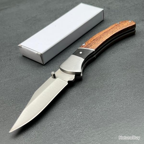 Couteau Pliant Rite Edge Lockback Wood Lame 7,62 cm Acier 3Cr13 Poigne en Bois
