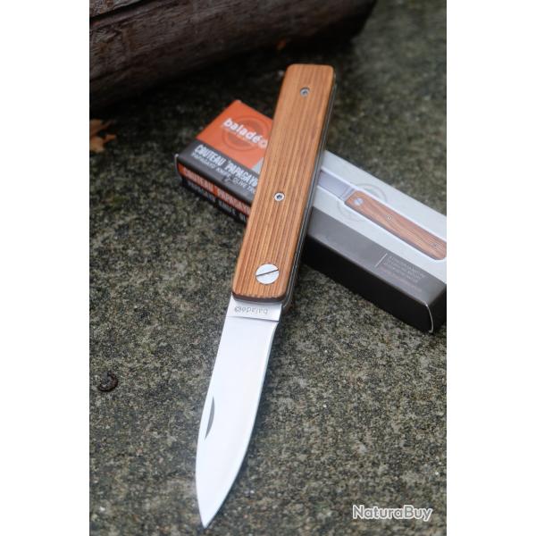 Couteau Pliant Baladeo Papagayo Lame Acier Inoxydable 420 Poigne en Bois d'Olivier Cran Forc