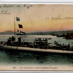 CPA - Marine Militaire - La " Sarbacane " contre torpilleur descadre  -N°3965