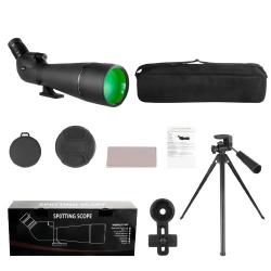 Longue Vue 25-75x80 avec Trépied Etanche Antibuée Adaptateur Téléphone pour Tir et Observation Noir