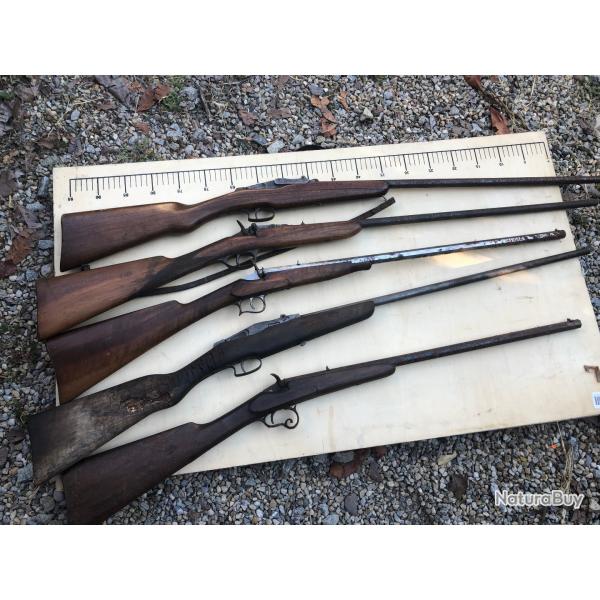 LOT CARABINES DE JARDINS POUR MARCHANDS A RESTAURER NETTOYER FLOBERT 6MM ET WARNAND CANONS LISSES
