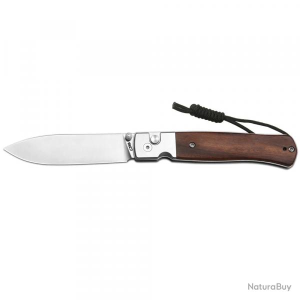 Couteau CJRB Glacier Lame Acier AR-RPM9 Manche Acier/Bois Button Lock KIVT J1961WD