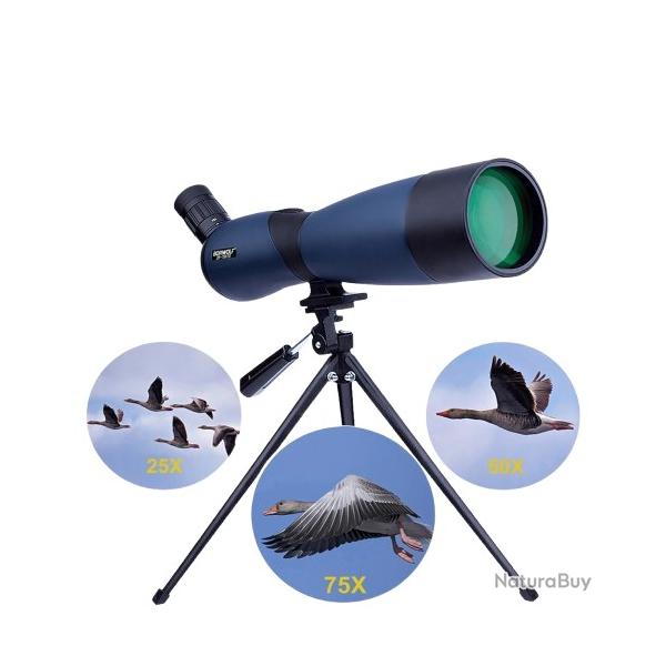 Longue-vue Monoculaire Professionnelle 25-75x70 HD Fort Grossissement pour Chasse Observation