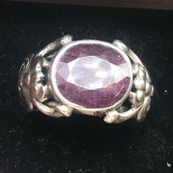 Bague chevalière vintage argent et pierre de Rubis naturel