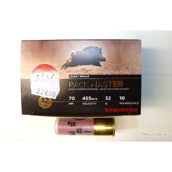 BOITES DE 10 CARTOUCHES A BALLES - WINCHESTER RACKMASTER - CALIBRE 12/70- VITESSE 455 M/S - 32 G