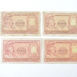 Lot x 4 billets italiens 100 Lire Cento Lire 1951 Republica Italiana