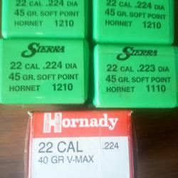 LOT D OGIVES 22 HORNET SIERRA ET HORNADY