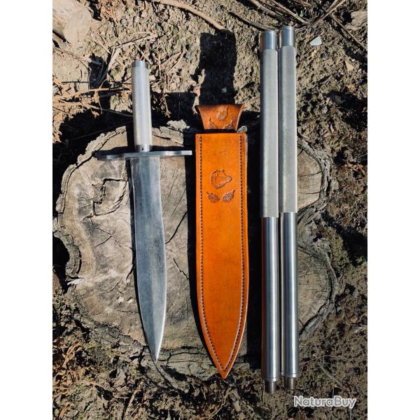 épieux de grande chasse d'artisan ,démontable / manche inox / lame acier carbone