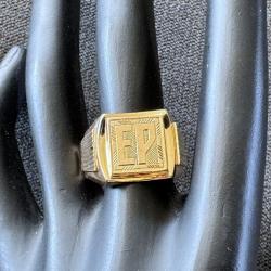 Chevalière massive or massif 18 carats - bague homme - monogramme EP- taille 62