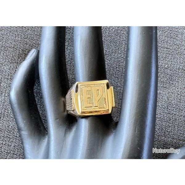 Chevalire massive or massif 18 carats - bague homme - monogramme EP- taille 62