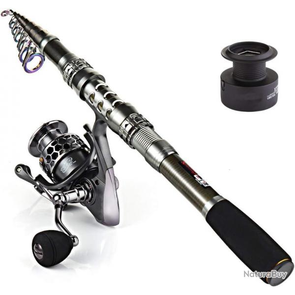 Canne  Pche 1.8 M Tlescopique Moulinet en Fibre de Carbone