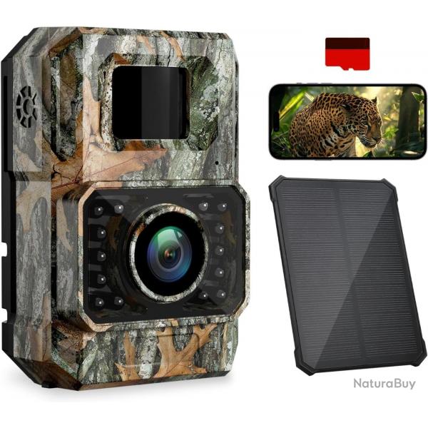 Camra de Chasse Solaire Batterie 2000mAh WiFi 60MP 30FPS Vision Nocturne tanche IP66 Carte SD32 Go