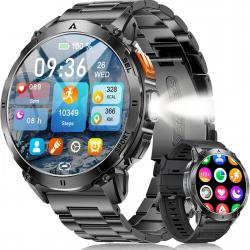 Montre Connectée Homme avec 1.62'' AMOLED Écran/LED Lampe/730mAh Batterie,Smartwatch Homme avec 100+