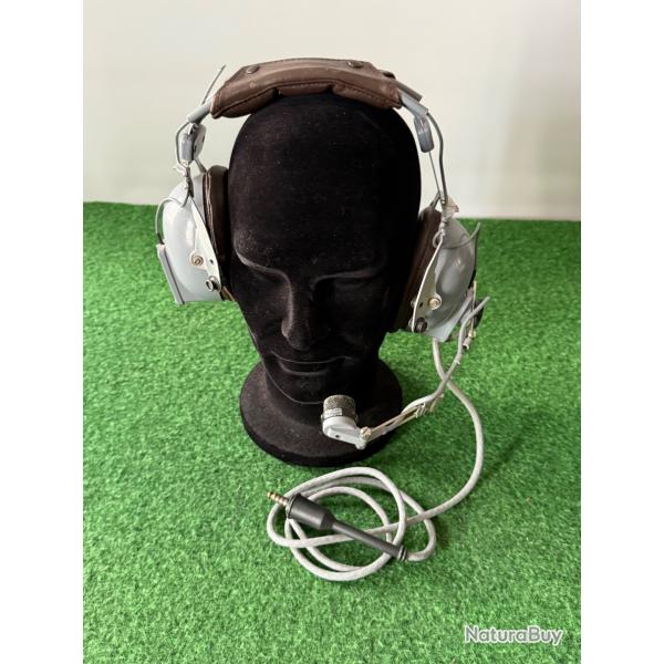 COMBIN  CASQUE ET MICRO  ARONAUTIQUE  MILITAIRE  VINTAGE  MARQUE ELNO  20 ME