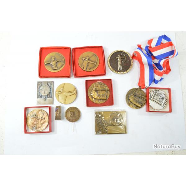 Lot de mdailles rcompenses comptition tir  l'arc, confrrie Saint Sbastien annes 1960 - 1980