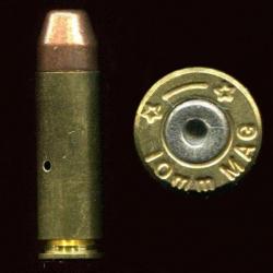 10 mm AUTO MAG - TRES RARE - marquage : * --- * 10 mm MAG - étui 31.7 mm - balle tronconique