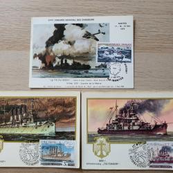 Lot 3 cartes postales timbre 1er jour marine de guerre russe et Narvick